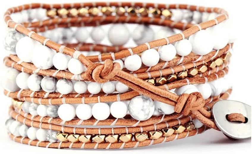 Boho Wrap Bead Bracelet for Women - Handmade Adjustable Natural Stone Beaded Bracelets Yoga Healing Bracelet Bangle Hippie Jewelry