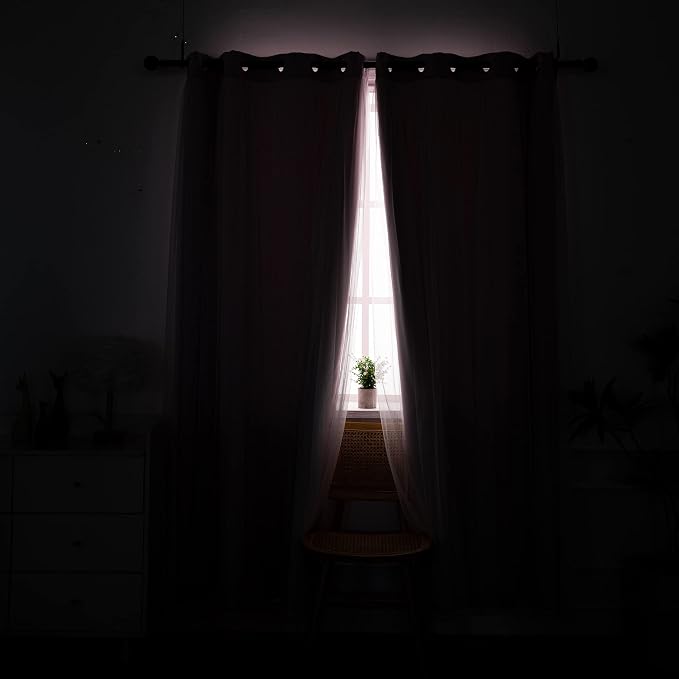 INLINAS Pale Pink Blackout Curtains with Sheer Overlay - Grommet Top Thermal and Noise Reduction Panels for Bedroom and Living Room Light Blocking and Energy Saving, 52 x 108 Inches, Set of 2