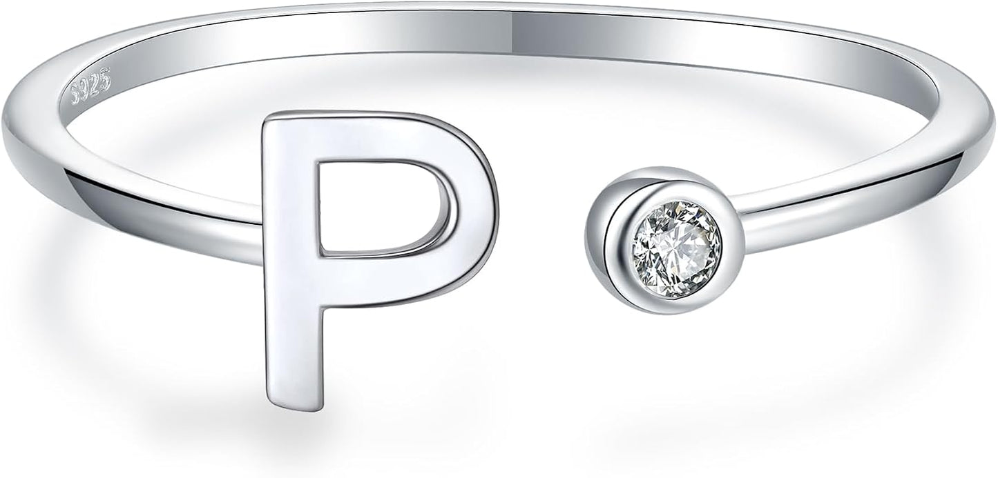 925 Sterling Silver Initial Letter Birthstone Rings for Women Adjustable 1-12 Month Birthstone Alphabet Stacking Ring for Teens Girls Stackable Birthstone Rings Birthday Jewelry Gift for Daughter Mom