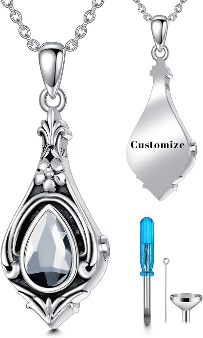 Seiyang Urn Necklace for Ashes 925 Sterling Silver with Birthstone Cremation Jewelry Keepsake Ashes Pendant Necklace Memorial Jewelry for Women Loved One