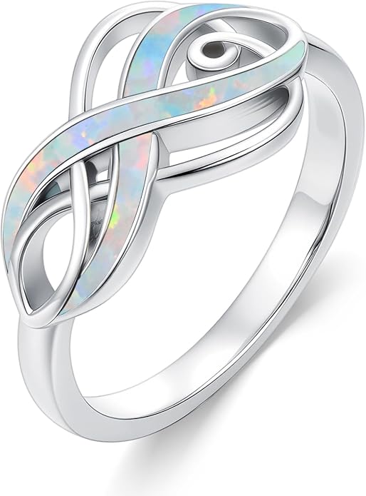Opal Ring for Women 925 Sterling Sliver Opal Infinity Ring Jewelry Birthday Gifts for Women Girlfriend Mom Wife Her