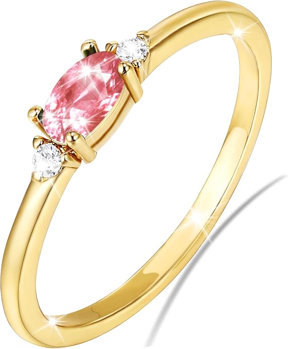 Lunvky 14k Gold Plated Birthstone Rings for Women Teen Dainty Stackable Pinky Rings Non Tarnish CZ Emerald Green Gemstone Thumb Finger Band Ring Cute Jewelry Birthday Gift Size 6-11