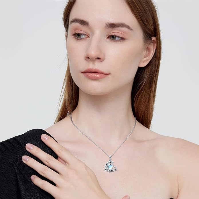 Celtic Moon Necklace 925 Sterling Silver Celtic Knot Moon Pendant, Crescent Irish Necklace Celtic Jewelry Gift for Women Men