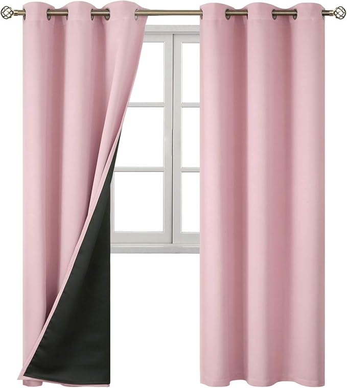 BGment Baby Pink 100% Blackout Curtains for Nursery Bedroom 84 Inch Length 2 Panels, Thermal Insulated Full Light Blocking Grommet Noise Cancelling Window Curtains for Girls Room, 42 Inch Wide Each