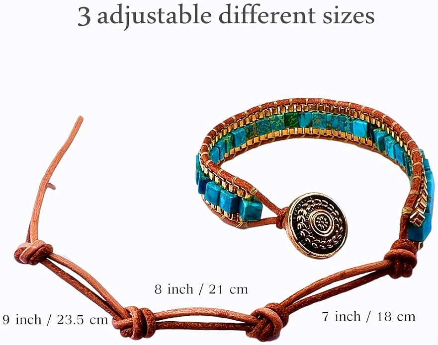 Mens Genuine Leather Bracelet - Handmade Adjustable Leather Cuff Bracelet punk Style leather wrap Wristband for Men