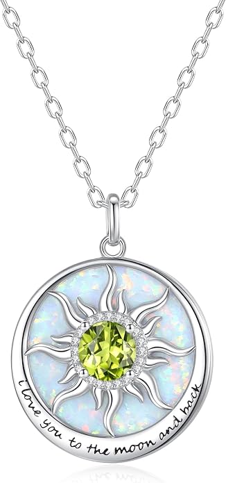 FANCIME Sunflower Necklace with Engraved Messgae 925 Sterling Silver Opal Gemstone Pendant Fine Jewelry Anniversary Birthday Gifts for Women Mom Wife Her, Chain Length 16+2 Inch