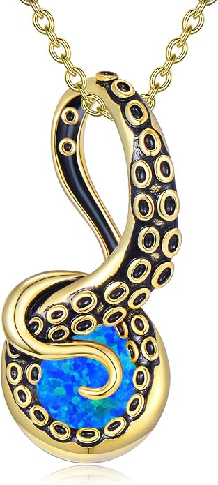 Octopus Tentacles Necklace with Gemston 925 Sterling Silver Octopus Pendant for Women Ocean Jewelry Gift for Women