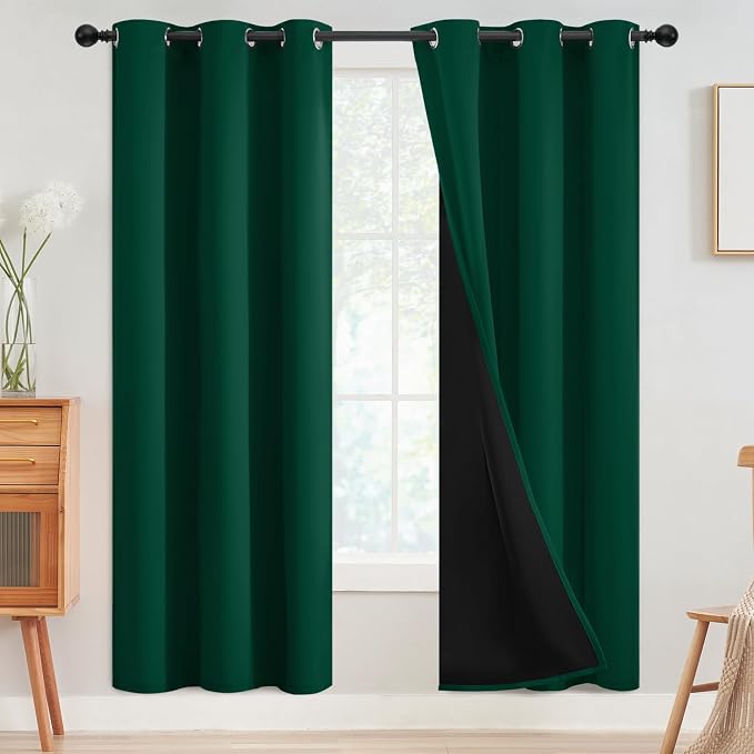 SimpleHome Dark Green 100% Blackout Curtains Room Darkening Living Room 72 | Curtains for Bedroom,Thermal Insulated Grommet Window Drapes,Curtains for Living Room with Black Back,42 x 72 Inch,2 Panels