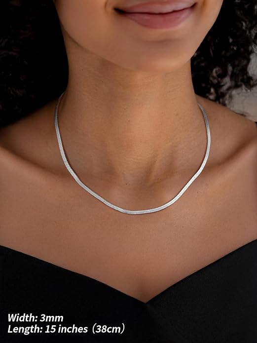 FindChic Black/14K Gold Plated Herringbone Choker Chain Necklace for Women | Waterproof Stainless Steel, Dainty Layering, Flat Snake Chain, Non-Tarnish, Hypoallergenic, Adjustable Extender, Gift Box