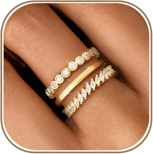 KAERUN Stackable Gold Rings for Women Non Tarnish Dainty 14K Gold Plated Stacking Rings Cubic Zirconia Thumb Ring Set Trendy Statement Wedding Bands Promise Engagement Rings for Women Size 6-10