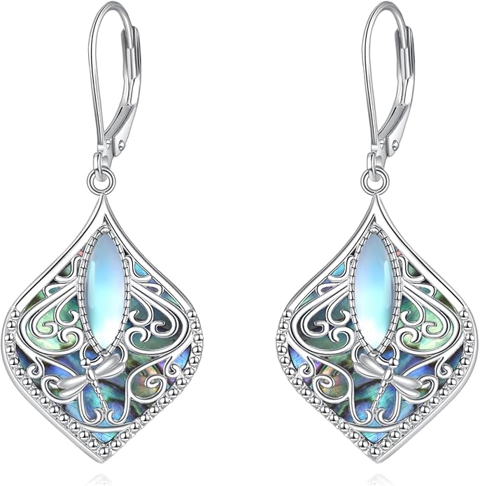 TIGER RIDER Abalone Shell 925 Sterling Silver Dangle Earrings Lightweight Filigree Dangle Drop Earrings for Women