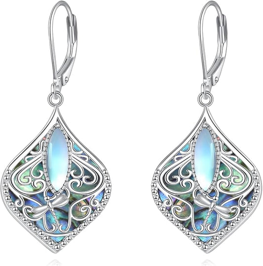 TIGER RIDER Abalone Shell 925 Sterling Silver Dangle Earrings Lightweight Filigree Dangle Drop Earrings for Women