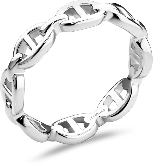 DEVATA Gold or Rhodium Plated Sterling Silver 925 – Eternity, Band Ring for Women – Heart, Knot, Clover, Infinity, Mariner, Cable, Curb, Cuban, Figaro, Daisy, Rope, Ribbed, Dome