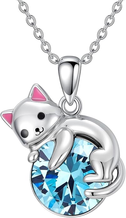PELOVNY Teddy Bear Necklace for Women 925 Sterling Silver Bear/Highland Cow/Fox/Cat/Axolotl Birthstone Necklace Christmas Birthday Jewelry Gifts for Mom Daughter Wife Sister