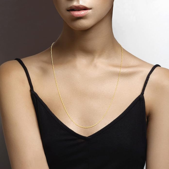 Miabella Italian Solid 925 Sterling Silver, 18Kt Gold Plated 2mm Paperclip Link Chain Necklace for Women, Made in Italy