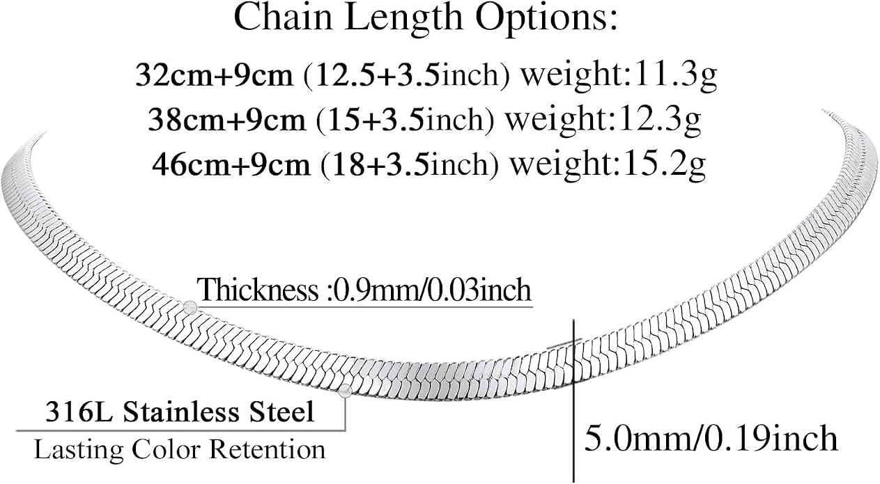 FindChic Black/14K Gold Plated Herringbone Choker Chain Necklace for Women | Waterproof Stainless Steel, Dainty Layering, Flat Snake Chain, Non-Tarnish, Hypoallergenic, Adjustable Extender, Gift Box