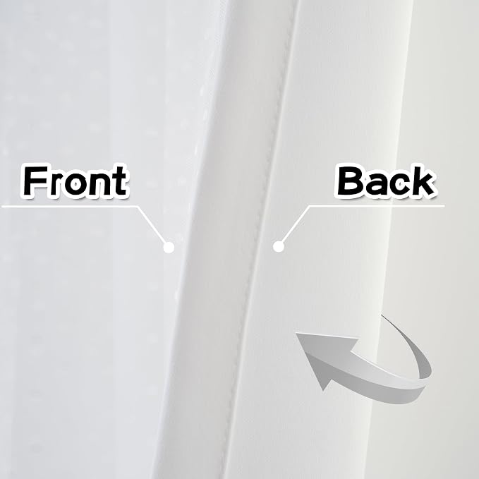 MYSKY HOME White Curtains for Girls Bedroom & Nursery Kids Cute Curtains Double Layer with Polka Dots Sheer, Grommet Tops, 52x95 Inch Each Panel, 2 Panels