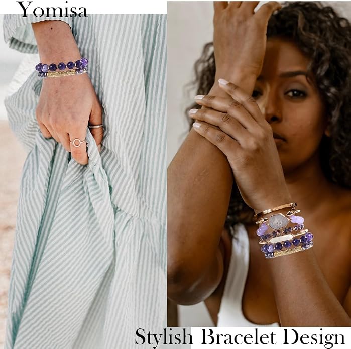 Yomisa 5PCS 6PCS Natural Boho Beaded Bracelets/Bangle for Women Men,Healing Turquoise Jasper Agate Crystal Gemstone Stone Chakra Multilayer Wrap Bohemian Handmade Jewelry Beads Stretch Bracelet Set