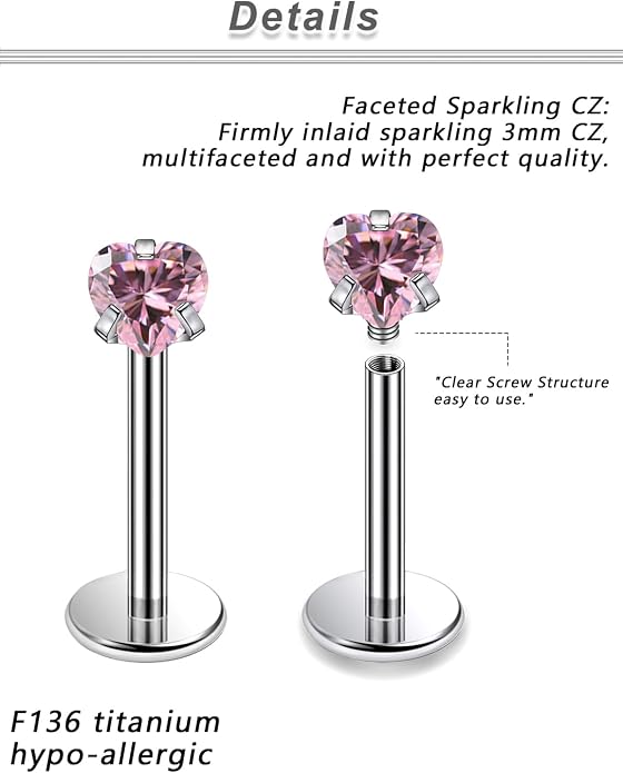 20G 18G 16G F316 Titanium Flat Back Nose Rings Studs Hypoallergenic Screw on Tragus Helix Cartilage Earrings Stud Piercing Jewerly for Women Men Bars 6mm