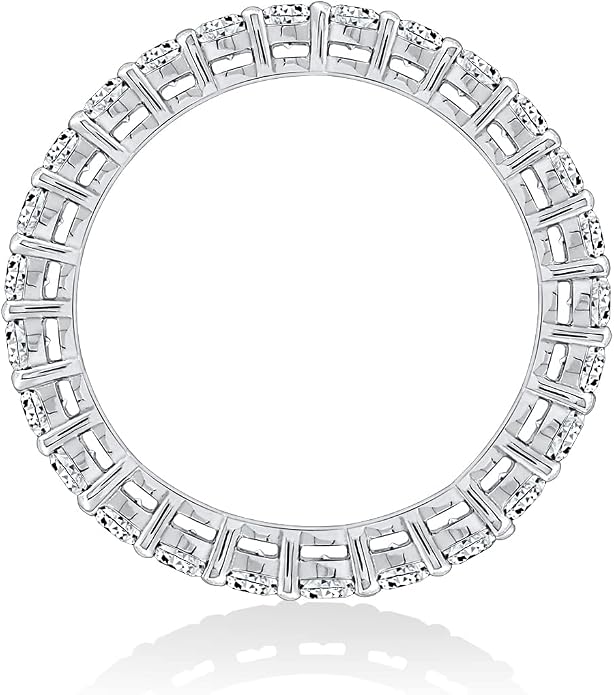 Amazon Essentials Platinum or Gold Plated Sterling Silver All-Around Band Ring set with Round Infinite Elements Cubic Zirconia