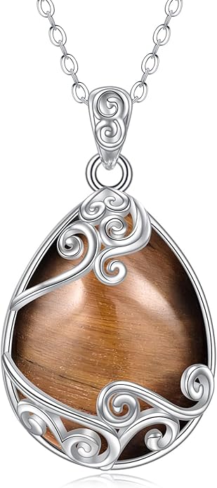 YAFEINI 925 Sterling Silver Moonstone Necklace Filigree Teardrop Pendant Necklace Jewelry for Women Girls