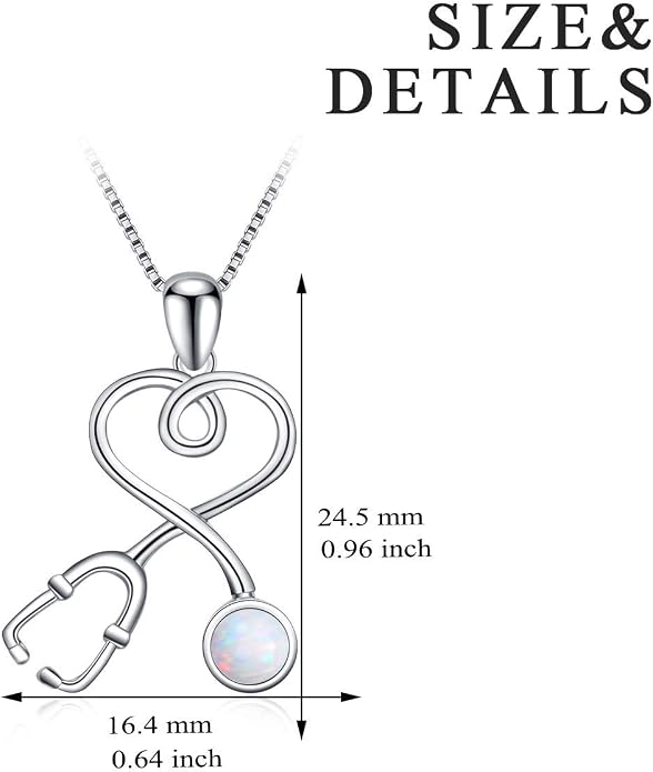 AOBOCO Stethoscope Necklace 925 Sterling Silver Embellished with 12 Months Birthstone Crystals from Austria, Graduation Gifts Medical Jewelry for Doctor Nurse Medical Student RN