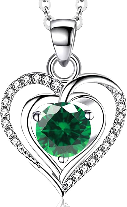 RIVIKO Heart Birthstone Pendant Necklace for Women 925 Sterling Silver Zirconia Necklaces Valentine's Day Anniversary Birthday Mothers Day Jewelry Gifts For Her Mother Wife