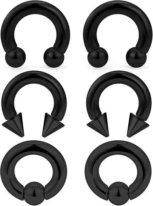 00G 0G 2G 4G 6G 8G 10G 12G 14G 16G Septum Rings Silver Black Surgical Steel Heavy Gauges Earrings Stretching kit Eyebrow Lip Septm Nose Rings Helix Tragus Daith Rook Earrings Hoops 10mm-19mm