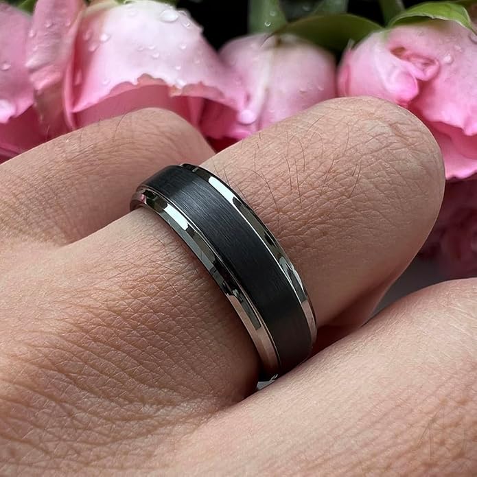 TUTISS 6mm 8mm Tungsten Rings for Men Women Fashion Engagement Wedding Bands Brushed Finish Stepped Beveled Edges Comfort Fit