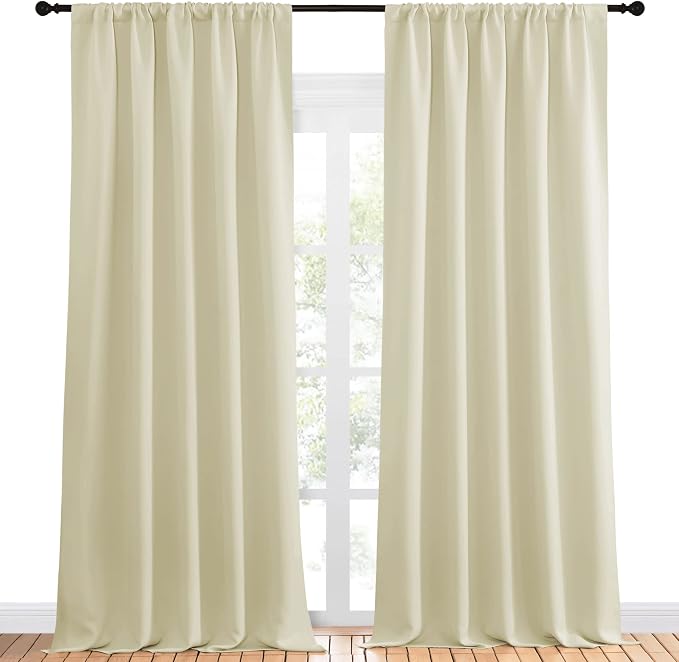 NICETOWN Room Darkening Curtains for Bedroom - Home Decoration Privacy Protection Thermal Insulated Solid Drapes/Draperies for Sliding Glass Door (Beige, Set of 2, 52 x 95 inches)