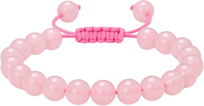 Amazing Gemstone Rose Quartz Bracelet, Gifts for Men & Women - Protection Healing Crystal Bracelet - 8mm Gemstone Beaded Adjustable Bracelet, Pulseras para Hombres Mujer Stocking Stuffers