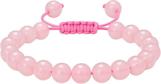 Amazing Gemstone Rose Quartz Bracelet, Gifts for Men & Women - Protection Healing Crystal Bracelet - 8mm Gemstone Beaded Adjustable Bracelet, Pulseras para Hombres Mujer Stocking Stuffers