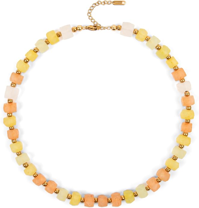 Chunky Frosted Sea Glass Beaded Necklace for Women - Handmade Recycled Glass, 18K Gold Plated or Silver Toned Stainless Steel, Adjustable 16-18 inch Boho Statement Necklace