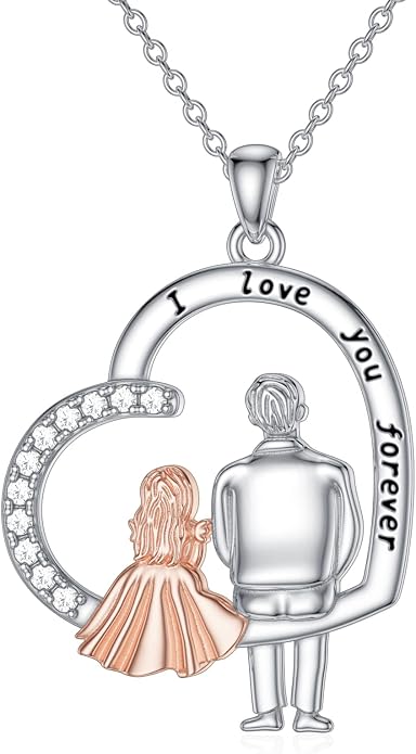 PROESS S925 Sterling Silver Daughter Heart Pendant Necklace from Dad Mom I Love You Forever Jewelry