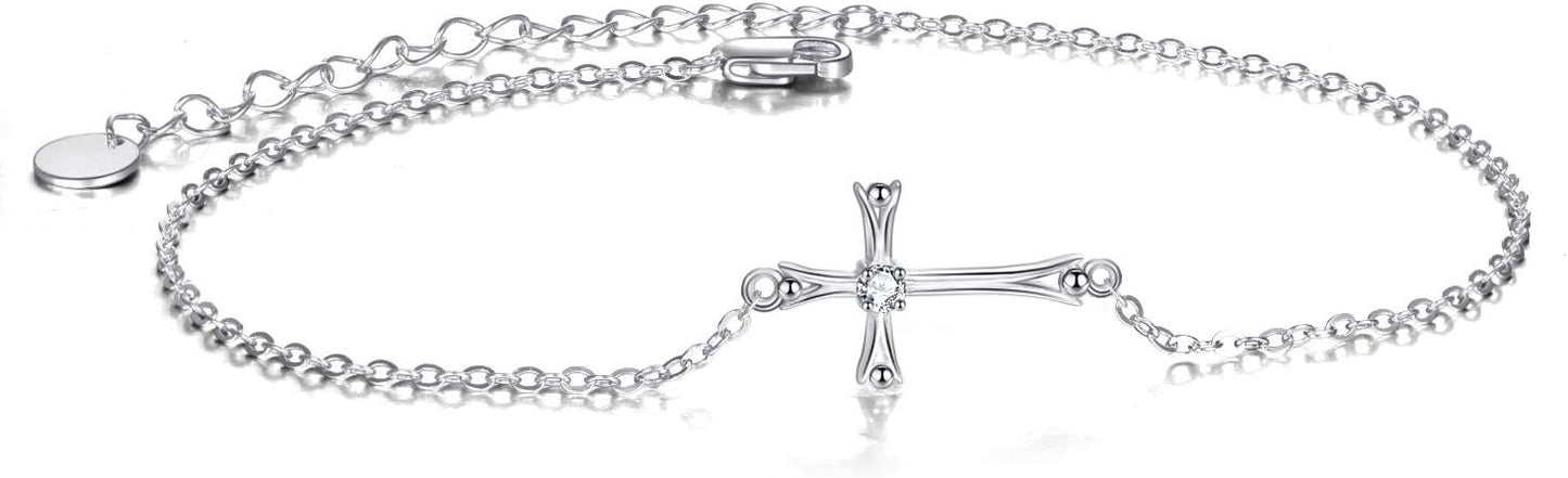 POPLYKE 925 Sterling Silver Infinity/Cross/Mermaid/Starfish/Pearl Anklet for Women Summer Jewelry