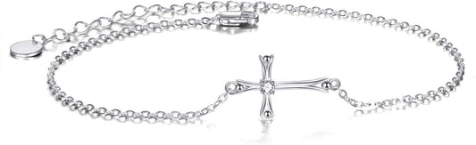 POPLYKE 925 Sterling Silver Infinity/Cross/Mermaid/Starfish/Pearl Anklet for Women Summer Jewelry