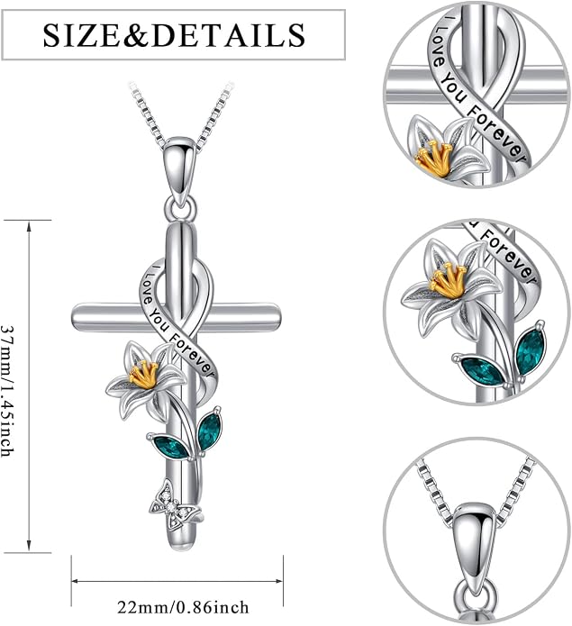 Cross Necklace for Women 925 Sterling Silver I Love You Necklace Religious Jewelry with Gift Box for Mother Daughter