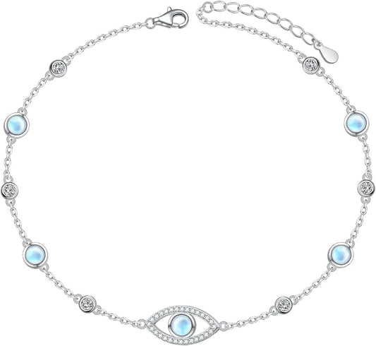 S925 Sterling Silver Ankle Bracelets Butterfly/Evil Eye/Anchor/infinity/Beach Anklet for Women Opal Moonstone Foot Chain Beach Jewelry