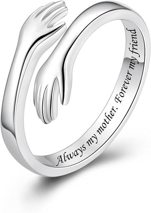 S925 Sterling Silver Hug Rings for Women Teen Girls Adjustable Ring for Granddaughter Daughter Hope Promise Friendship Hand Ring Jewelry for Birthday Graduation Christmas Mothers Day Valentines Gifts