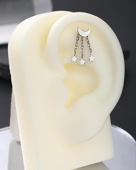 G23 Solid Titanium Cartilage Earrings Stud 16G Internally Threaded Helix Tragus Earrings for Women Flat Back Conch Helix Piercing Jewelry Surgical Steel