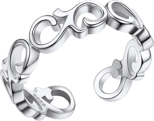 PROSILVER 925 Sterling Silver Adjustable Open Ring for Women, Solid Sterling Silver Stackable Ring, knuckle Finger Ring, Pinky Ring, Come with Box
