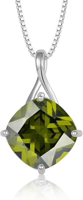 Square Cut Birthstone Necklace for Women Hypoallerg 925 Sterling Silver Cubic Zirconia Necklace Simple Jewelry for Her