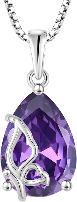 Teardrop Necklace 925 Sterling Silver Butterfly Pendant Necklace Birthstone Jewelry for Women