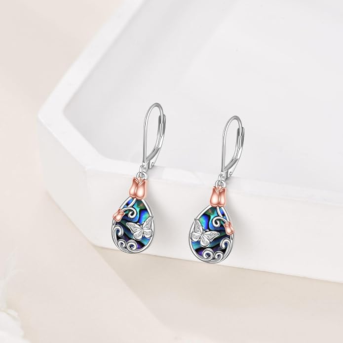 AOBOCO Teardrop Dangle Earrings for Women 925 Sterling Silver Moonstone Flower Filigree Leverback Jewelry Birthday