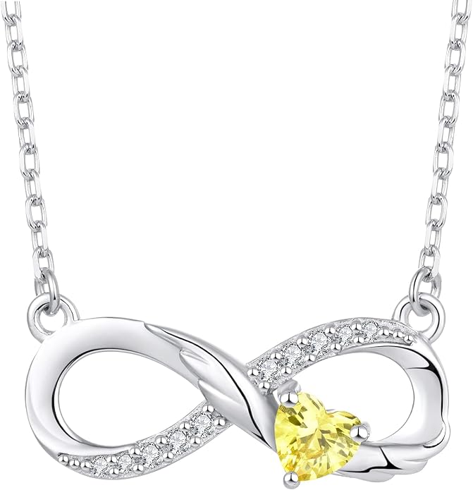 STARCHENIE Infinity Necklace 925 Sterling Silver Angel Wings Heart Birthstone Necklace for Women