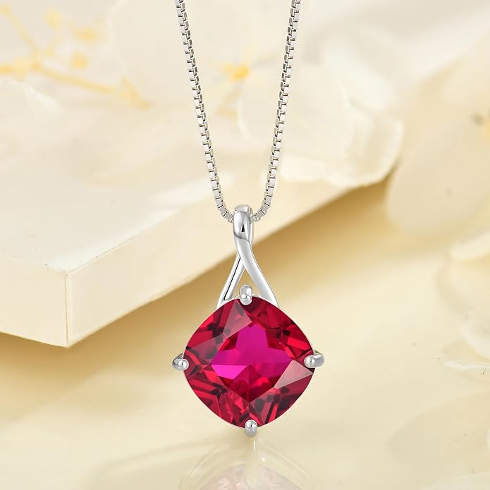 Square Cut Birthstone Necklace for Women Hypoallerg 925 Sterling Silver Cubic Zirconia Necklace Simple Jewelry for Her
