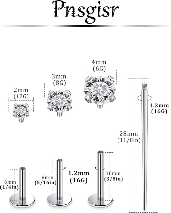 F136 Titanium 20/18/16G Internally Threaded Flat Back Stud Earrings Nose Rings Lip Medusa Monroe Labret 6/8/10mm Short/Long Bar Piercing Jewelry with Taper for Women Men