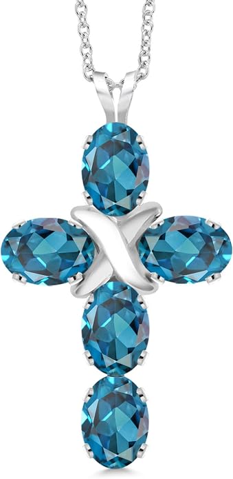 Gem Stone King Cross Pendant Necklace for Women | 925 Sterling Silver | 6X4MM Gemstone Birthstone | Jesus Christian Religious Crucifix Jewelry Gifts | 18 Inch Chain