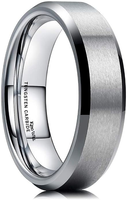King Will Tungsten Men's Wedding Ring - Available in 6mm to 10mm, Black/Silver, Matte Finish, Beveled Polished Edge, Comfort Fit