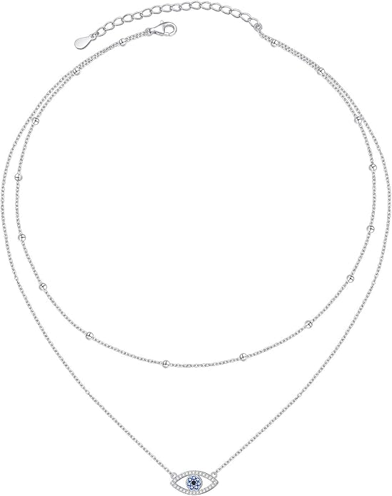 Layered Choker Necklaces for Women S925 Sterling Silver Circle/Heart/Cross/Star Multi Layered Necklace Handmade Bead Chain Adjustable Jewelry for Birthday
